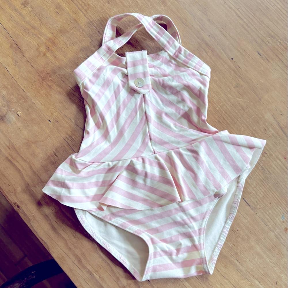 Pink stripe bathing suit - 12 mo